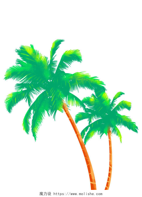 绿色手绘卡通椰子树椰树海边植物夏天元素PNG素材